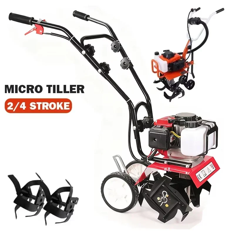 Mini cultivador de gasolina, paseo eléctrico detrás de la cultivador, 2 tiempos, 4 tiempos, cultivador de suelo de malas hierbas a Gas, maquinaria de cultivador rotativo
