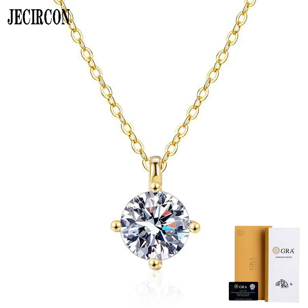 

JECIRCON Popular S925 Sterling Silver Necklace for Women D Color Moissanite Pendant 1ct Classic 4-Claw Moissanite Clavicle Chain