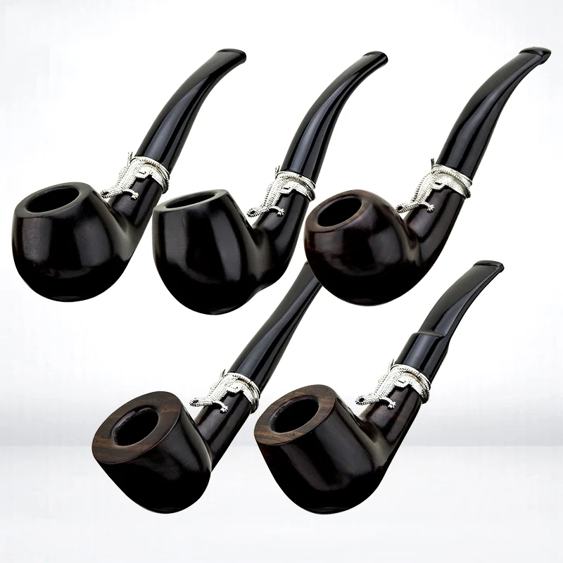 Solid Black Wood Pipe Ebony Hand Tobacco Cigarette Smoking Hammer Filter Pipes Wooden Patterns Tool Accessories