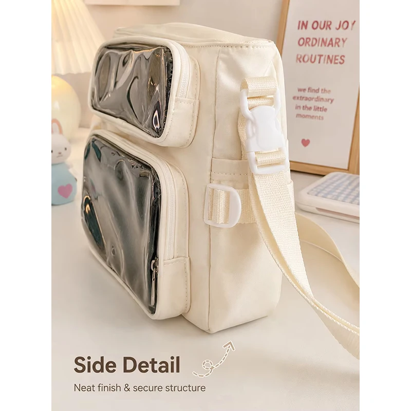 Transparente Ita-Umhängetasche mit Sichtfenster, mehreren Taschen und verstellbarem Riemen, niedliche Messenger-Tasche – Detail 5