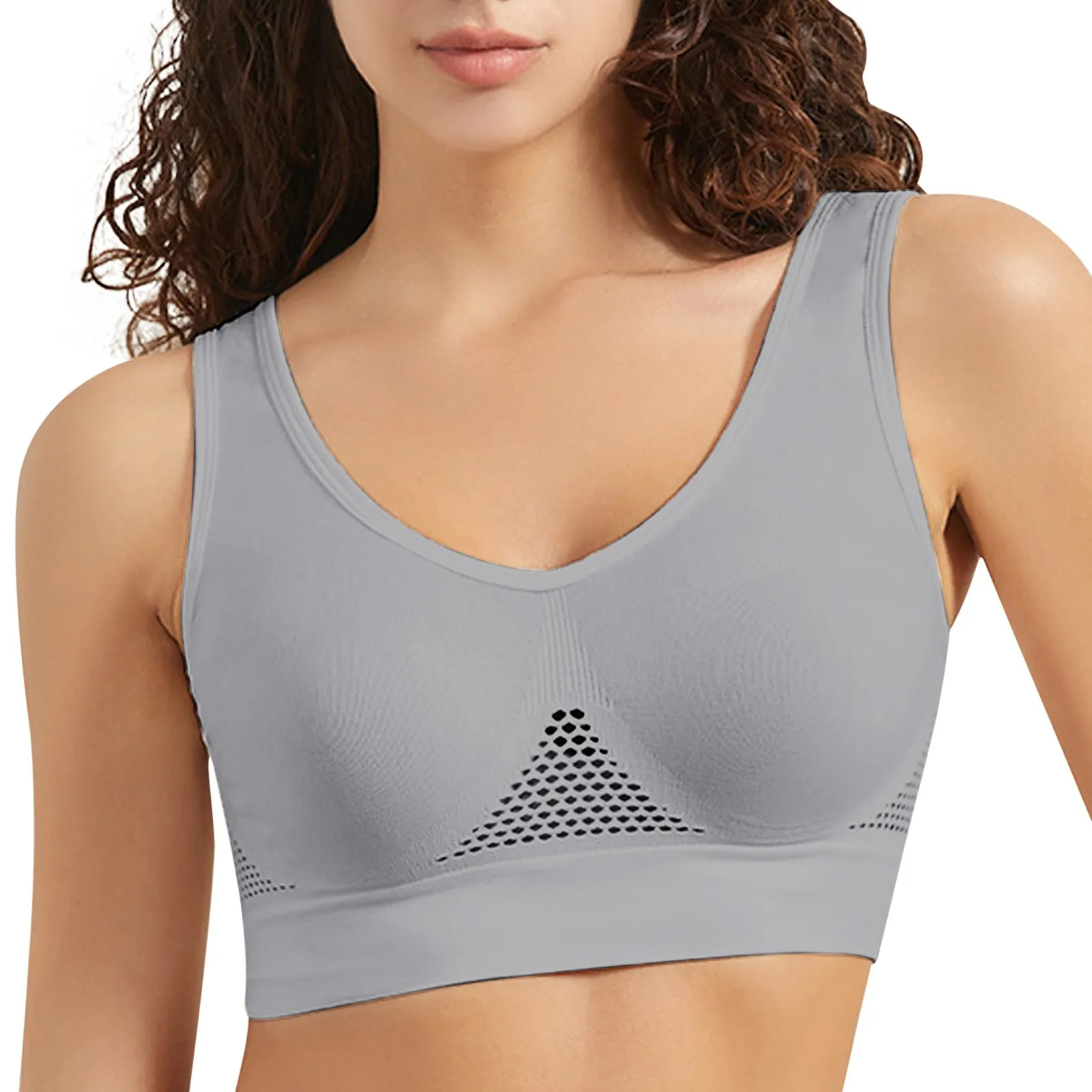 Womens Sports Solid Bra Seamless Breathable Yoga Bra Comfort Sleep Bra Workout Running Mesh Cut-Outs No Underwires Underwear