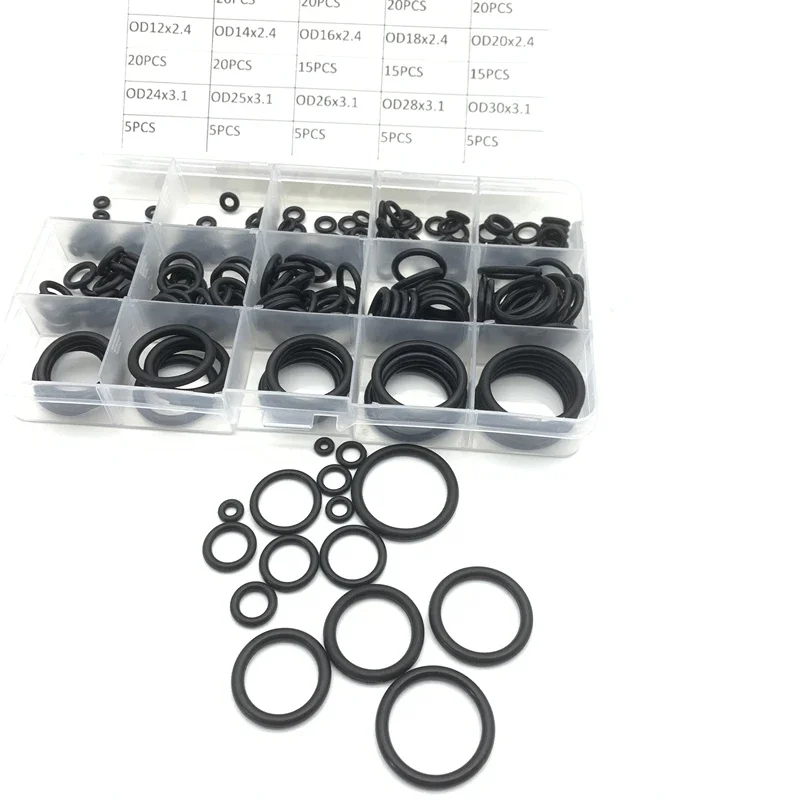 CS1.9/2.4/3.1mm  200Pcs Multi Size NBR Rubber O Ring Kit Waterproof Oil-resistant For Household Faucet Plumbing Pipe Leakage Fix
