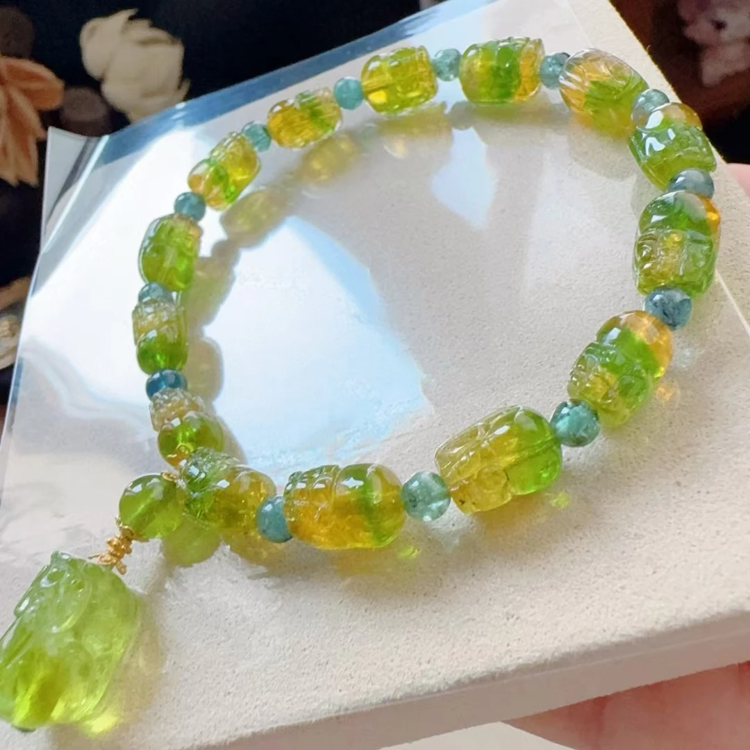 Natuurlijke Geel Groene Toermalijn Clear Kralen Armband 9.5/6.7/6.2m Pi Xiu Hanger Watermeloen Toermalijn Vrouwen mannen Sieraden AAAAAAA