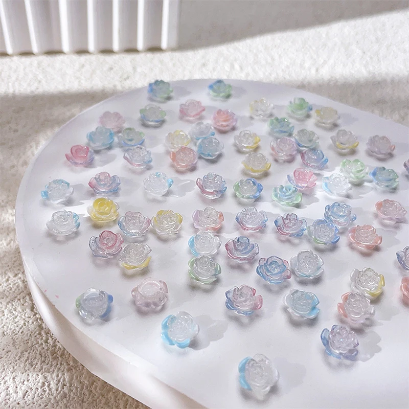 50PCS 3D Mix Sizes Beautiful Blossoming Rose Flowers Resin Adhesive Nail Art Rhinestones Decorations Manicure Kawaii Charms