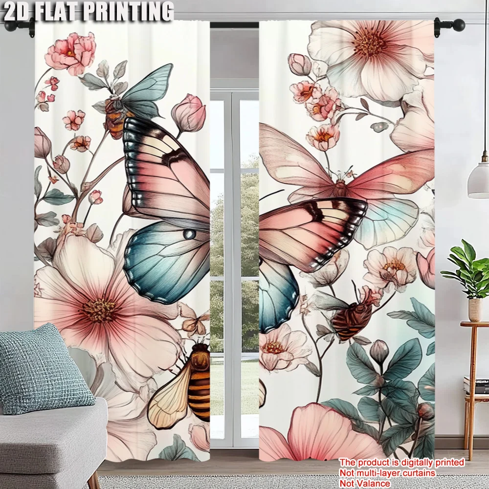 

2pc, Curtains Butterfly Floral Versatile Polyester Fabric,Without Electricity Party Decorations Suitable for Holiday Decor