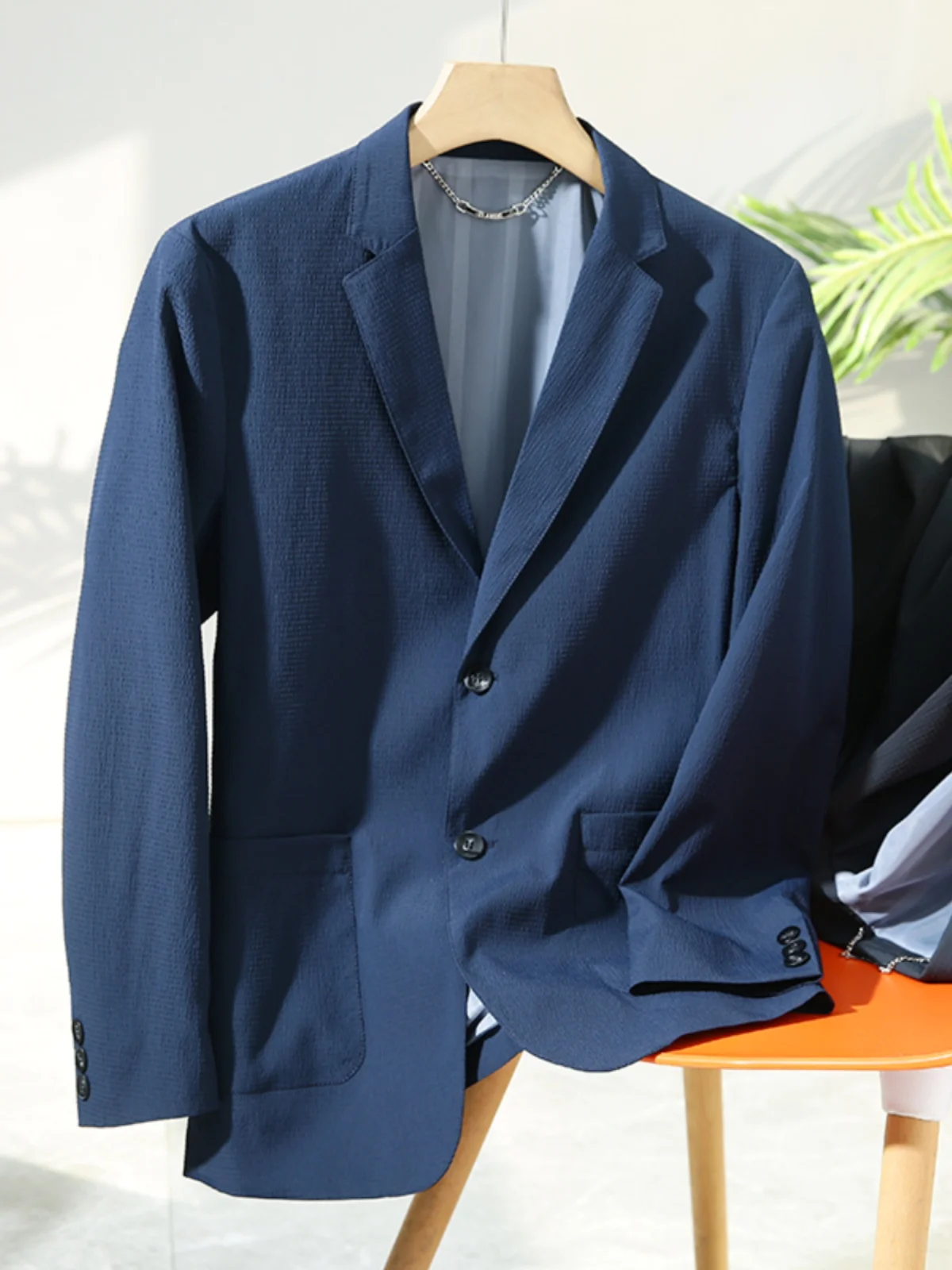 

Повседневный мужской костюм из ткани Bubble: тонкий, дышащий, эластичный, немнущийся, однотонный, простой, для весны и осени