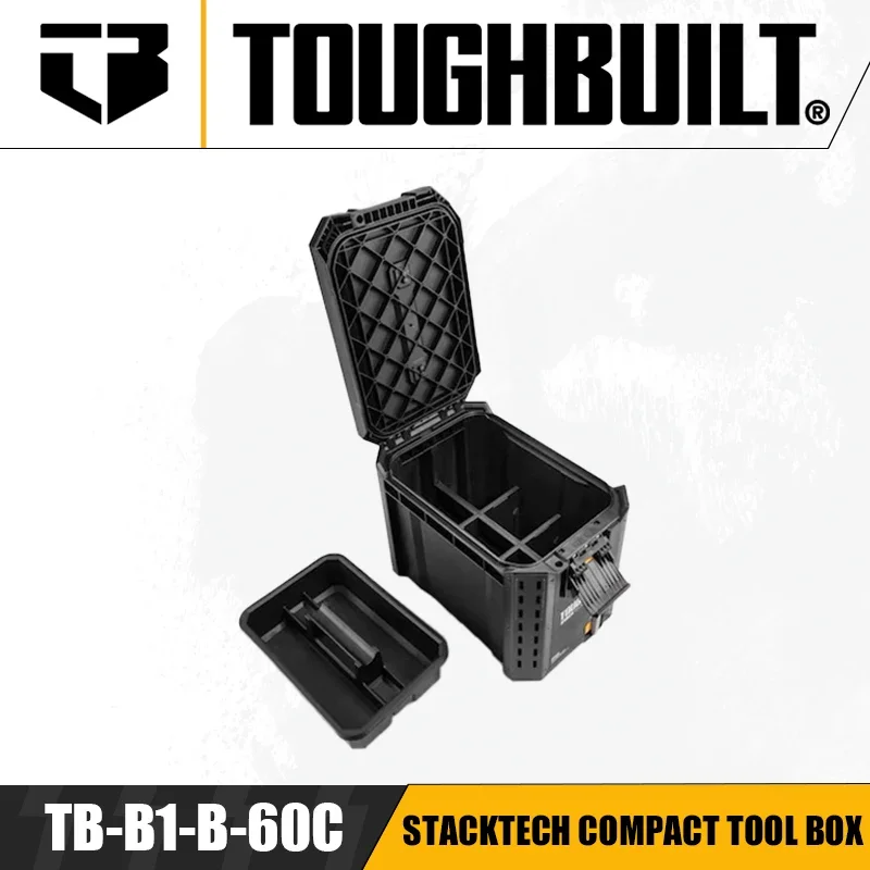 

TOUGHBUILT TB-B1-B-60C StackTech Compact Tool Box Multifunctional Car Storage Repair Parts Box Stackable Side Standing Organizer