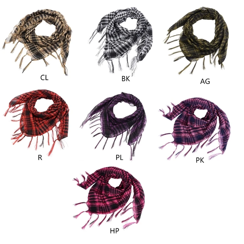 95AB Men Shemagh Scarves Keffiyeh Scarf Houndstooth Arab Headscarf Multifunctional Turban Bandana Shawl Wrap with Tassels