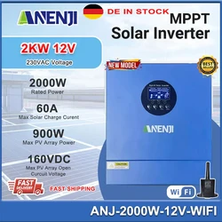 2KW Hybrid Solar Inverter 12V 230VAC Off Grid Inverter Pure Sine Photovoltaic Inversor Built-in 60A MPPT Solar Charge Controller