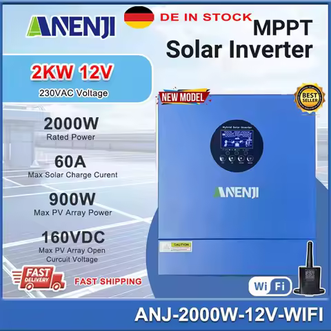 2KW Hybrid Solar Inverter 12V 230VAC Off Grid Inverter Pure Sine Photovoltaic Inversor Built-in 60A MPPT Solar Charge Controller