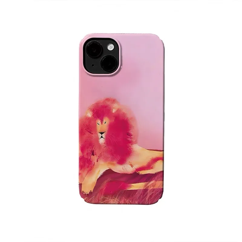 

Ins Pink Red Lion Head Cartoon Case for IPHONE 17 16 ProMax 15 14 Plus 13 12 MINI 11 PRO 16Plus XR XS MAX SE Acrylic Phone Cover