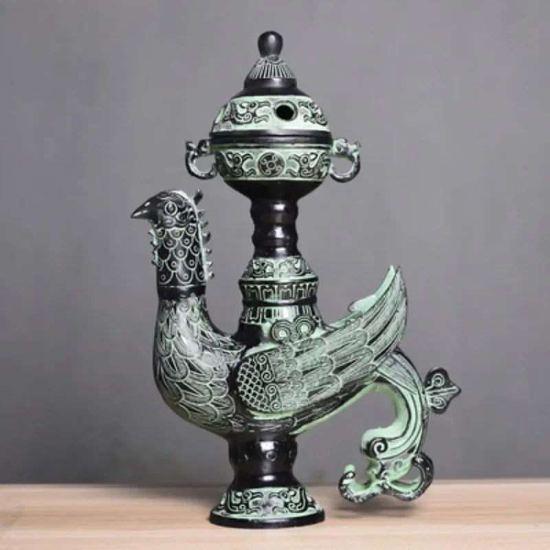 Ancient Bronze Imitation Phoenix Bird Smoker, Modern Zinc Alloy Figurines, Vintage Tabletop Decor for Unique Home Accents