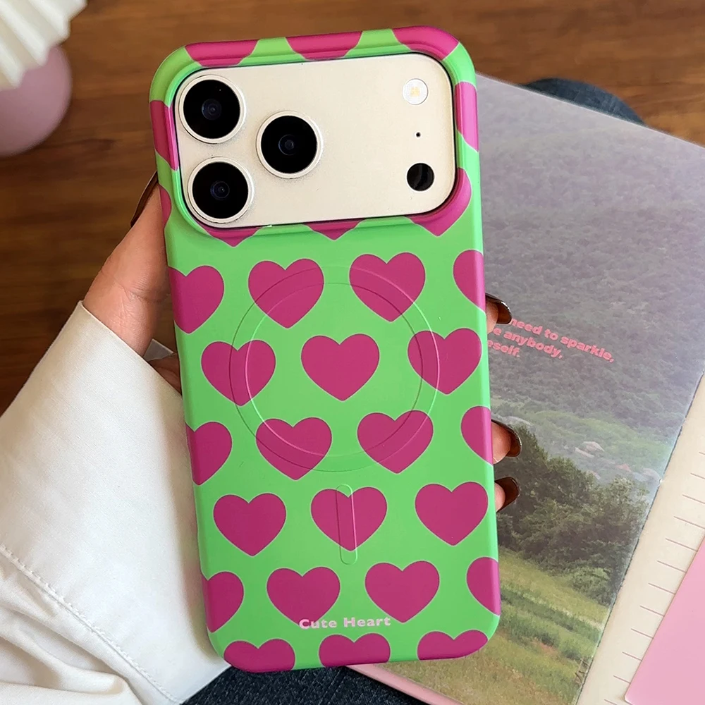 

Милый чехол для телефона с принтом в виде сердечек и магнитным креплением Grip Tok для iPhone 17 Pro Max, 17 Pro, 17, 15, 16 Pro Max, с поддержкой беспроводной зарядки MagSafe