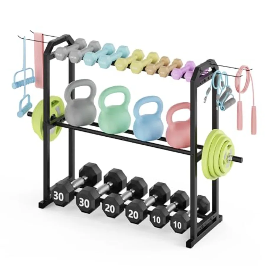 

Трехуровневая стойка для гантелей, усиленная конструкция, органайзер для хранения тяжелых грузов для домашнего спортзала, грузоподъемность до 390 фунтов, черная, только стойка для гантелей.