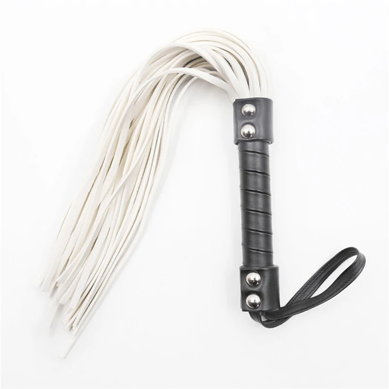 44cm Black Leather Handle White Tassels Horsewhip Riding Crop Flogger Paddle Slapper Horse Training Dressage Whips