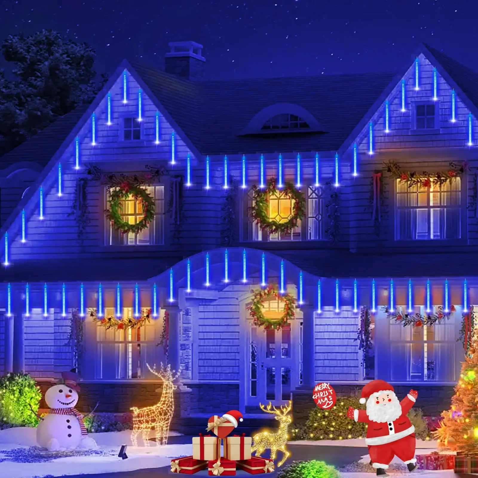 Imagem -03 - Luzes Solares de Meteoro do Natal Decor de Natal Telhado ao ar Livre Tubos 192 Led 30cm