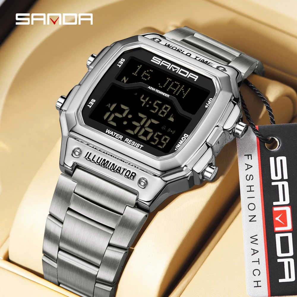 SANDA 2026 TOP Brand New Fashion Men's Electronic Watch Multi Functional Waterproof LED Single Display Men's Electronic Watch