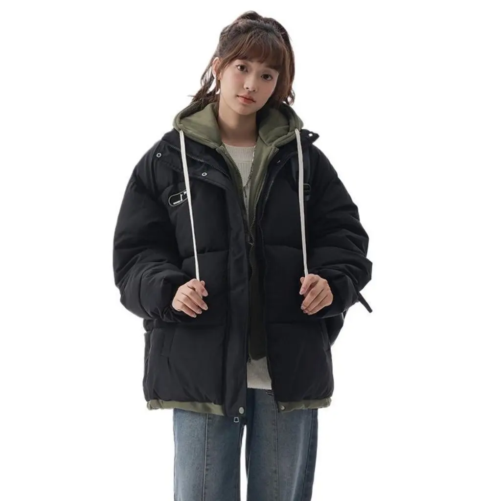 WASSUP Cappotto imbottito in cotone finto in due pezzi per uomo e donna Allentato Casual Addensato Caldo Autunno Inverno Trendy Streetwear