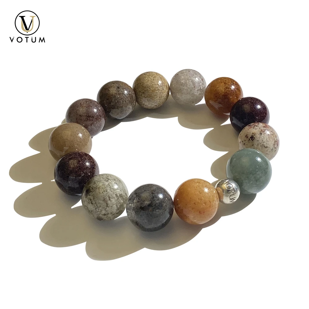 

Votum Natural Phantom Crystal Beaded Bracelet for Men Lady Crystal Healing Stone Wealth Attractor Yoga Gift Silver Beads Jewelry