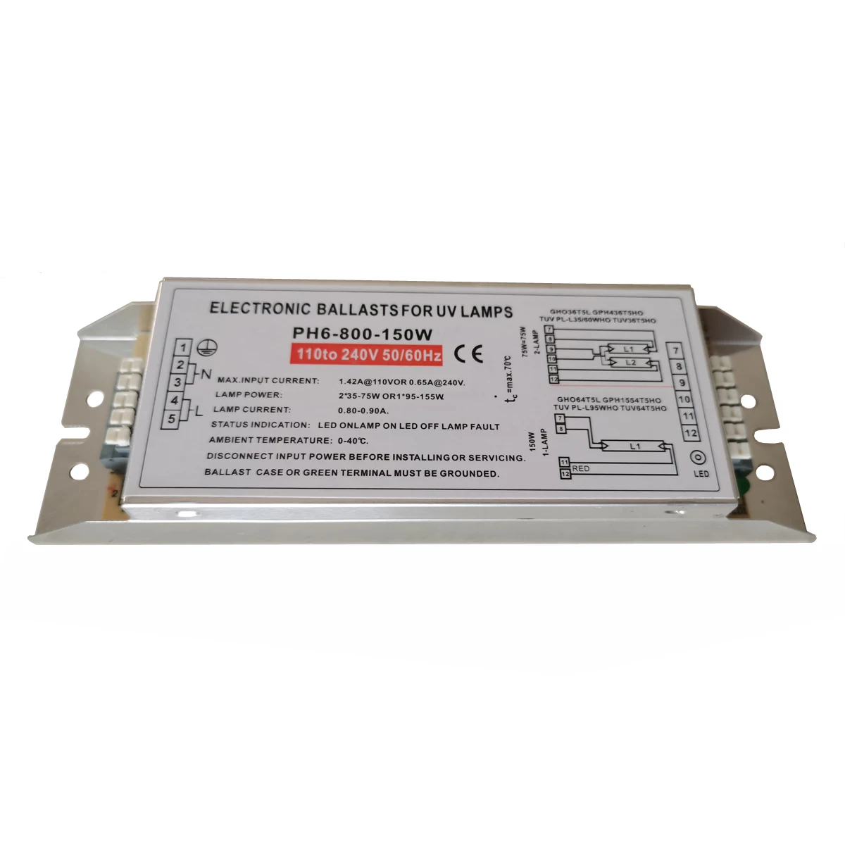 UV Lamp Electronic Ballasts 230V Lighting Ballast for 2 Lamps 2x35W-75W or 1 Lamp 1x95-150W PH6-800-150W