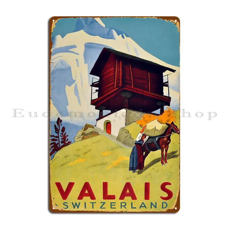 Valais Switzerland Ski Poster Metal Signs Printed Wall Decor Kitchen Mural Pub Mural Tin Sign Poster