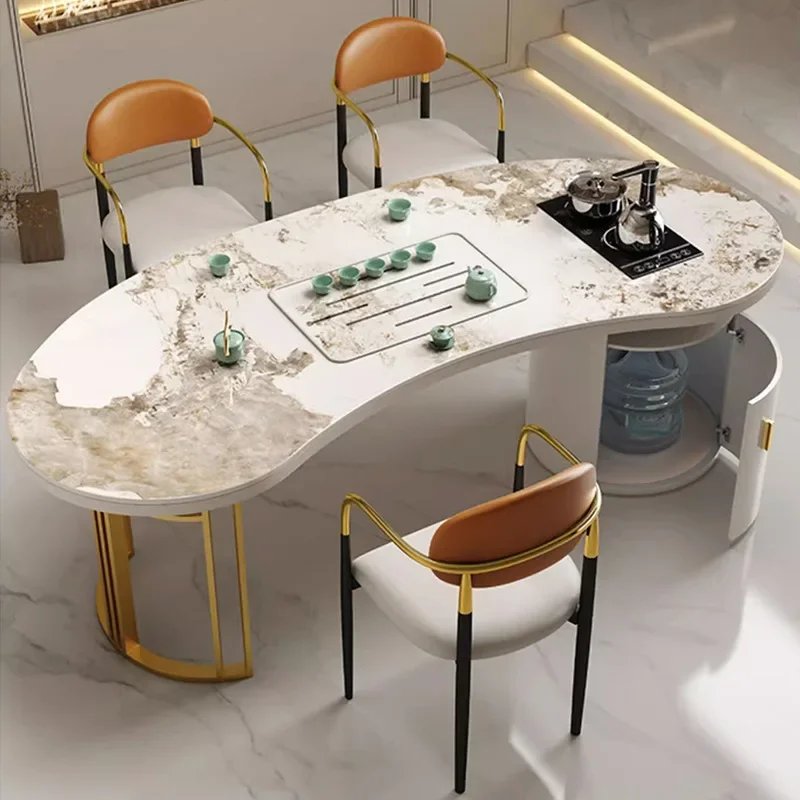 Mesa de chá de laje de rocha, mesa de chá simples de luxo moderna e sofisticada para sala de estar