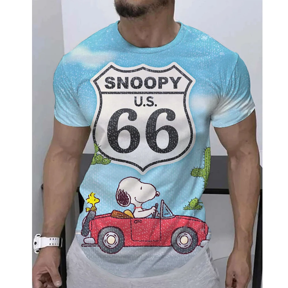 تي شيرت رجالي صيفي مطبوع عليه سنوبي كاجوال فضفاض بالإضافة إلى حروف مطبوعة برقبة دائرية وأكمام قصيرة #6