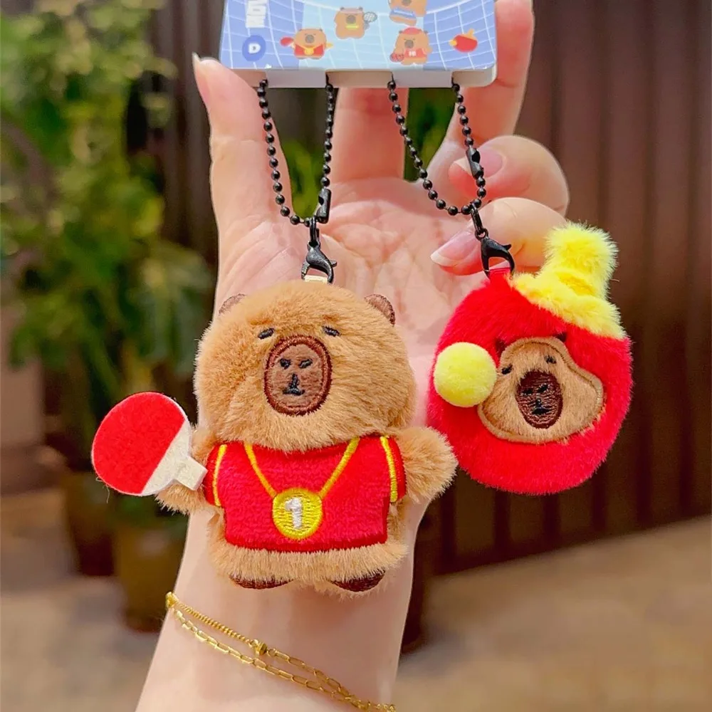 Soft Capybara Key Ring Cross Dressing Basketball Backpack Flutter Doll Table Tennis Tennis Cartoon Animal Keychain Children