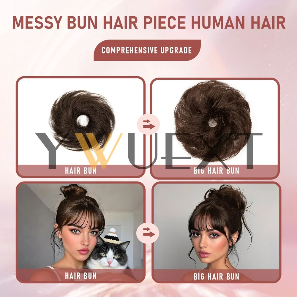 Curly Natural Human Hair Bun Chignon Updo Donut Real Hair Extensions Flexible Elastic Band Hair Piece 9 Colors Available image 2
