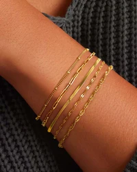 Badu Dainty 18k Gold Plated Stack Bracelet for Women Stainless Steel Thin Chain Bracelet Set Waterproof Jewelry Daily Wear