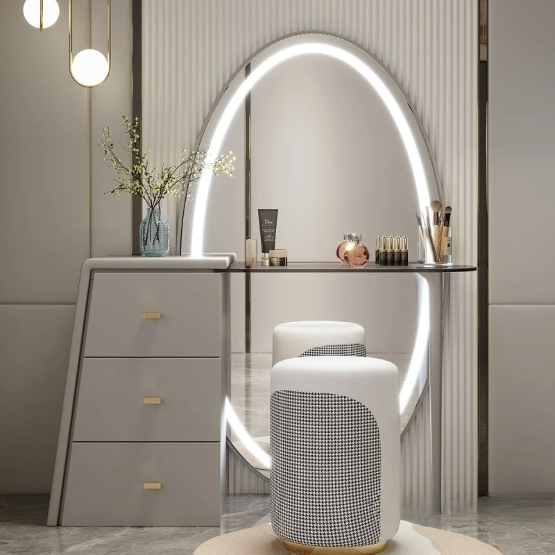 Comò a specchio per tutto il corpo integrato premium di lusso leggero con borsa morbida per camera da letto