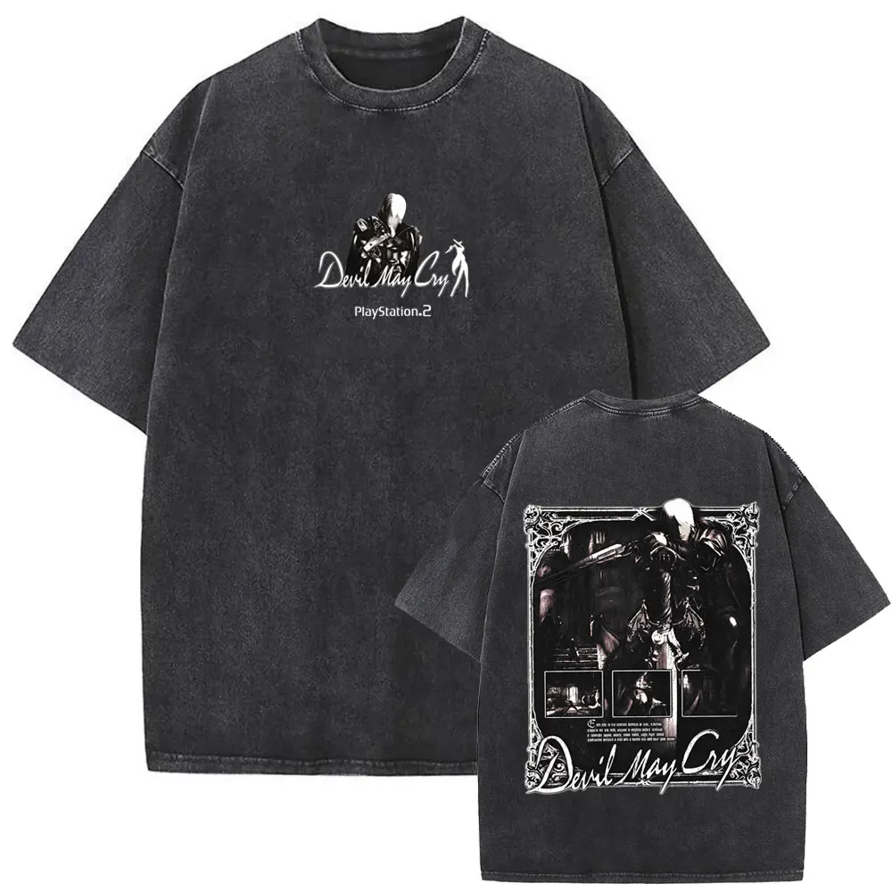 Washed Vintage Game Devil May Cry Dante Graphic T-shirt Men Gothic Retro Oversized Short Sleeve T Shirts Men's Hip Hop T-shirts