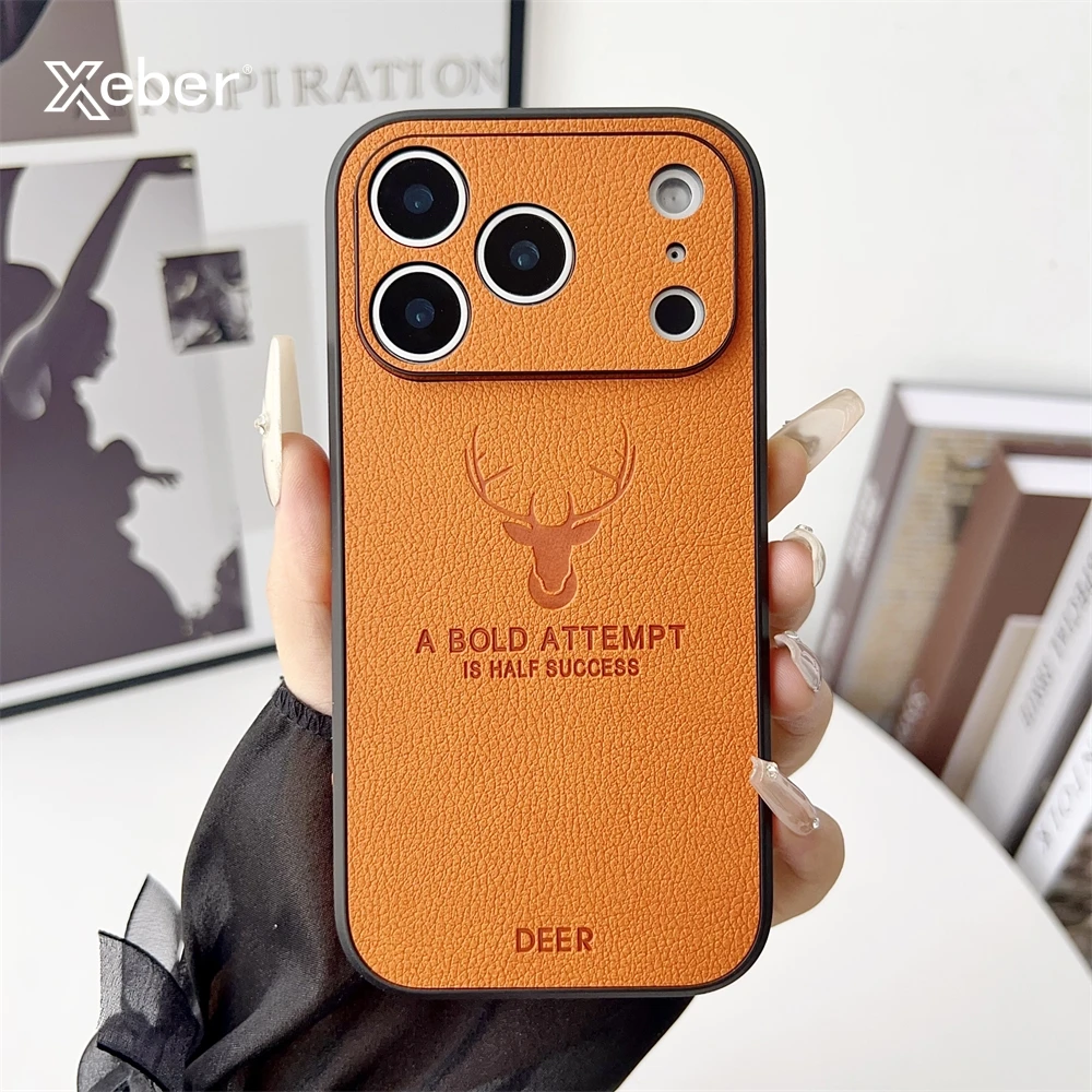 Luxuriöse Lammfell-Leder-Hirsch-Telefonhülle für iPhone 17, 16, 15, 14, 13, 12, 11 Pro Max Plus, Luft-Vollobjektivschutz, stoßfeste Abdeckung