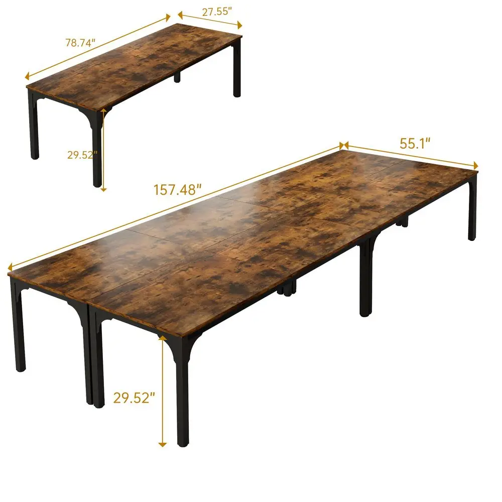 

Conference Table, Super Sturdy Large Rectangle Meeting Seminar Table for 16 Person, Long Business Tables, 4 Pcs Brown