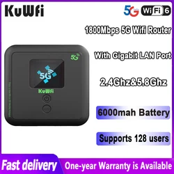 Kuwfi-ミニポータブルワイヤレスルーター、5g wifiルーター、デュアルバンド、モバイルホットスポット、esim、6000mahバッテリー、32ユーザー、4g