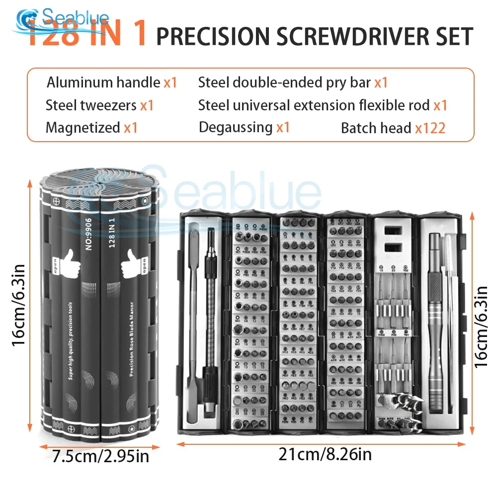 128 인 1 스크루 드라이버 세트, 마그네틱 스크루 드라이버 키트 비트, 정밀 전기 노트북, 아이폰 컴퓨터, 트라이 윙 Torx 스크루 드라이버