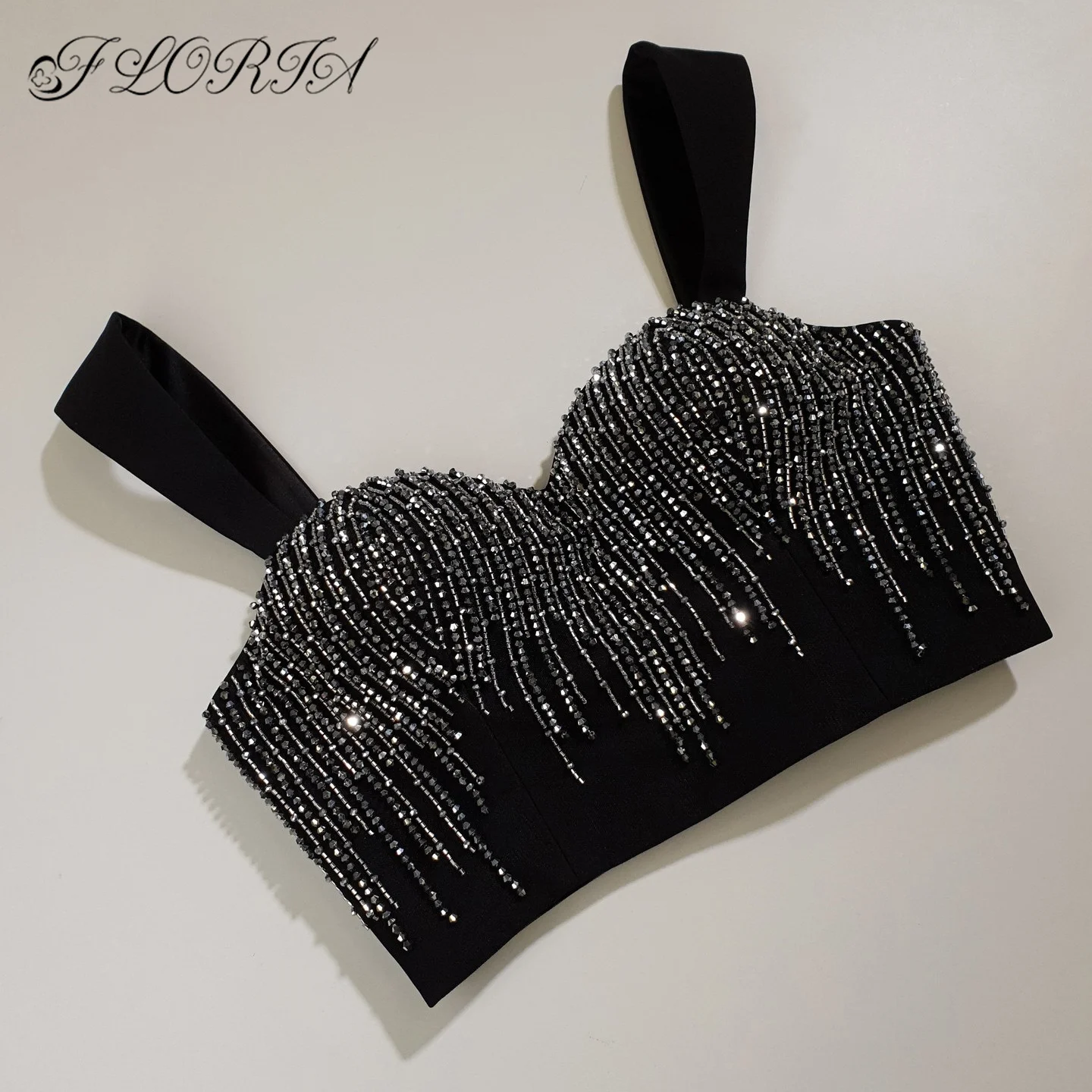 Charming Full Beads Crystal Corset Top Evening Night Club Dance Sexy Bustier Bra Rhinestones Woman Female Camisole Performance