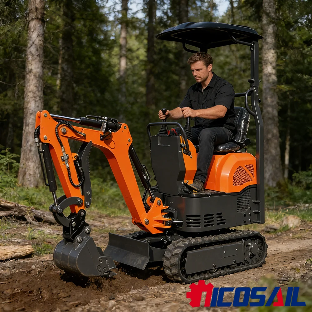 

Маленький экскаватор весом 0,6 тонны с номинальной мощностью 6,5 кВт подходит для рытья узких проездов на семейных фермах.