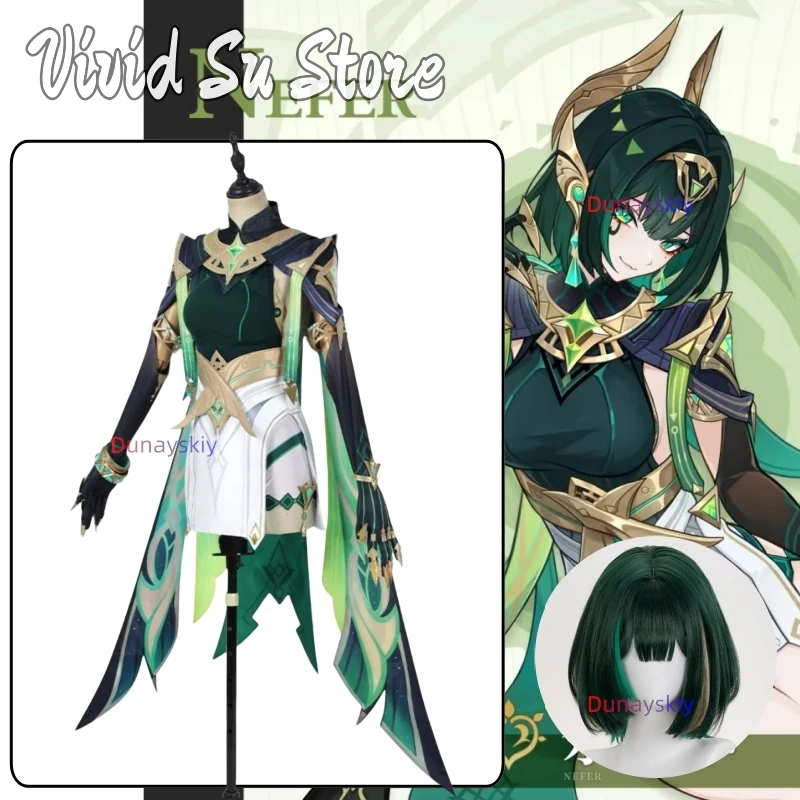 

Nefer Cosplay Game Genshin Impact Costume Wig Dress Uniform Suit Set Headwear Halloween Carnival Party Props For Women Girls
