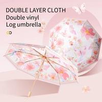 3-Folding Compact Umbrella UPF50+ Vinyl Sun Protection 8-Rib Double Layer Portable Parasol for Women Lightweight Travel Umbrella