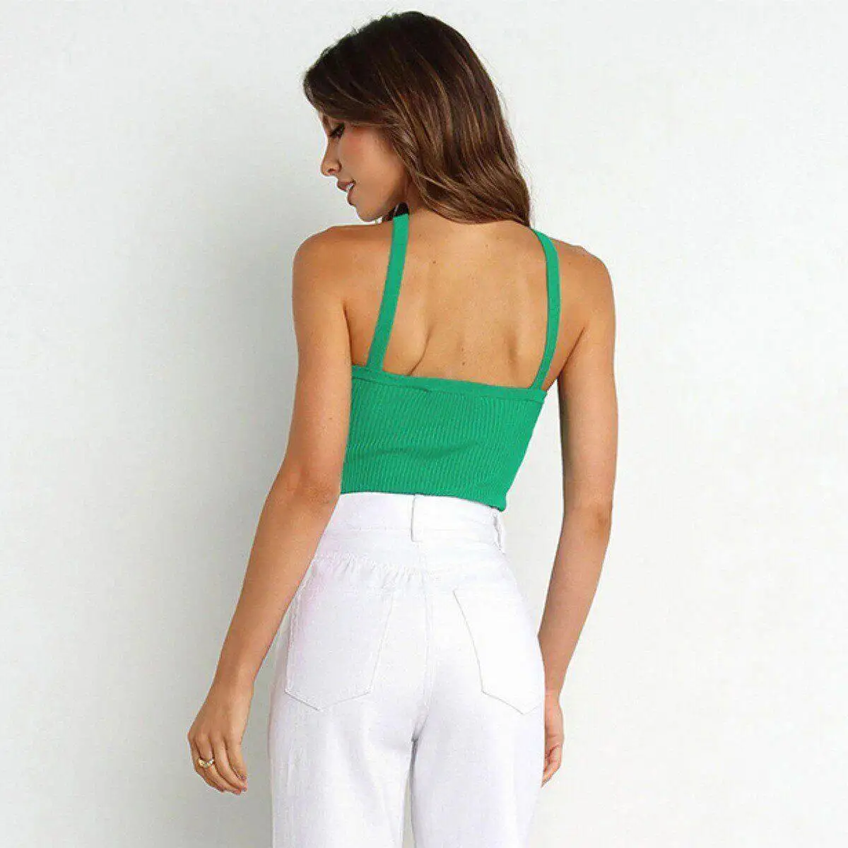 

Sexy Trendy Girl Neck Hanging Strap Vest Knitted Slim Fit Women's Top Summer 2024 New Arrival European Style Polyurethane Ela...