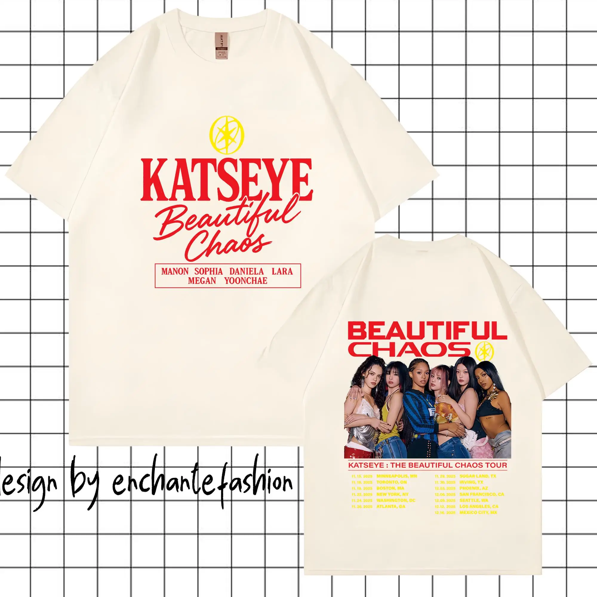 تي شيرت Retro Katseye The Beautiful Chaos Tour تي شيرت Katseye Kpop Tee Katseye Gnarly Gabriela قميص Katseye Beautiful Chaos Tracklist #4