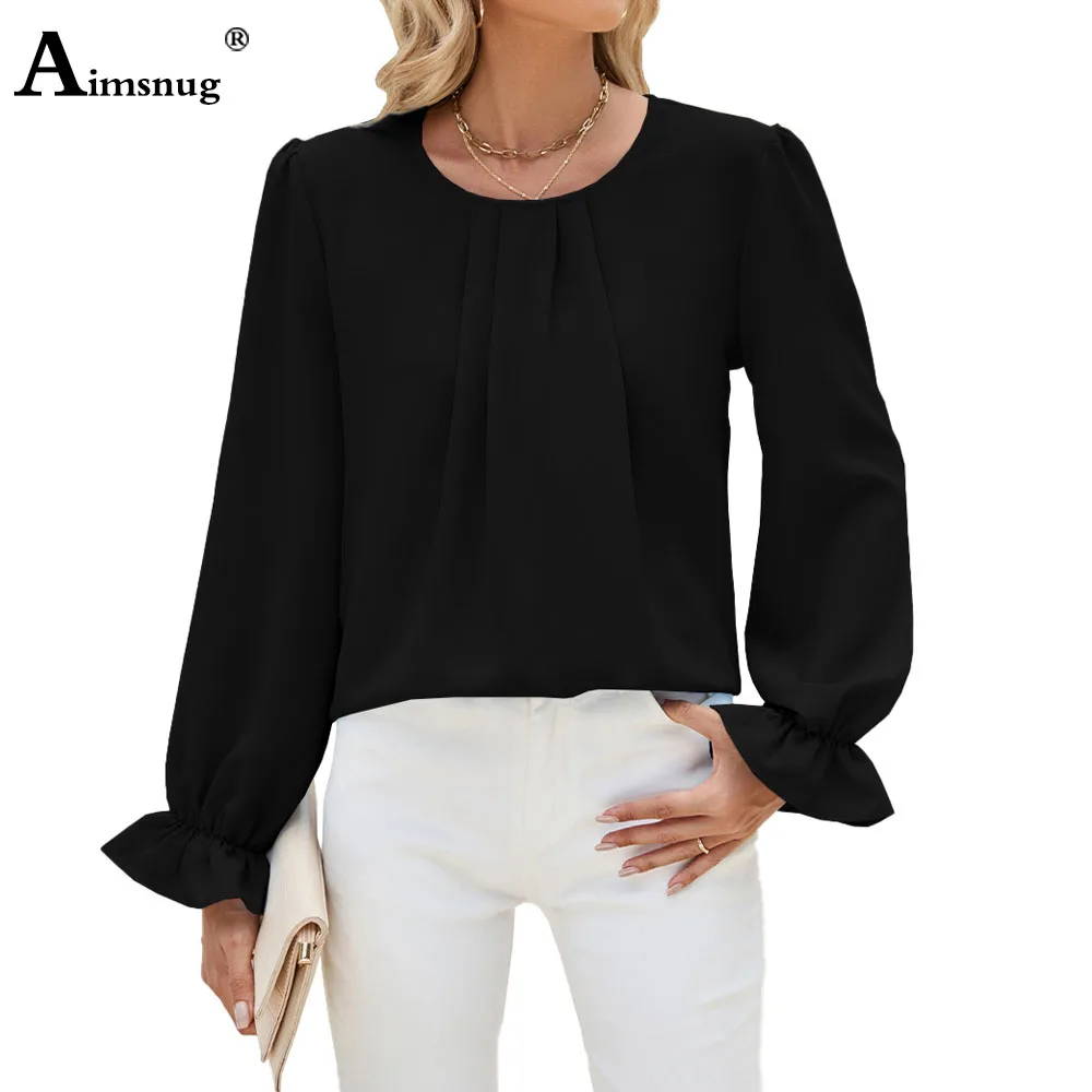 2024 ยุโรปสไตล์ผู้หญิงสบายๆ V คอเสื้อสีขาวสีดําเสื้อ blusas femmes Flare Sleeve Basic Tops สุภาพสตรีเสื้อใหม่