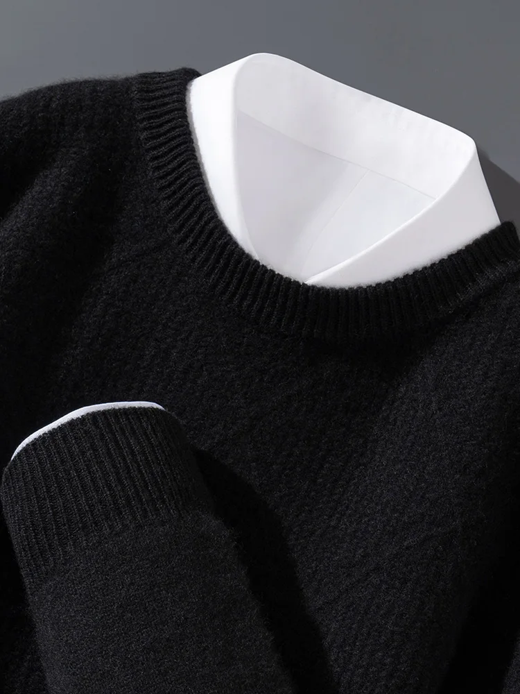 New Male's 100% Merino Wool Pullover Autumn Winter Men's Knitting Sweater Round Collar Long Sleeve Pure Wool Casual Jumper Tops