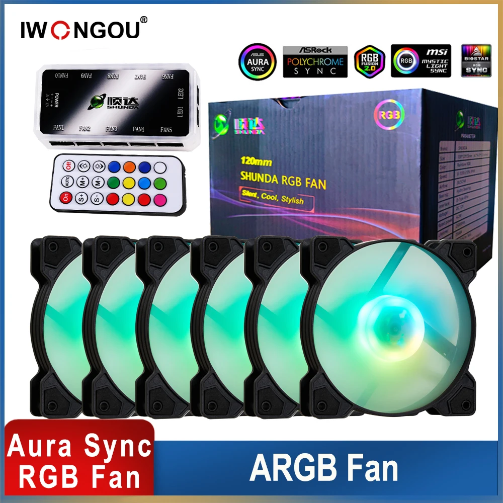 IWONGOU PC Quạt RGB Adjustble Với Bộ Điều Khiển AURA Đồng Bộ ARGB Tản Nhiệt 12V Mát 120Mm Máy Tính LED Ốp Lưng Ventilatore