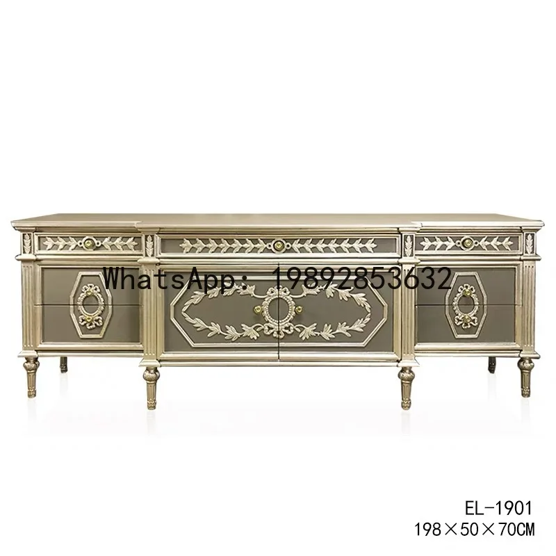 CZ French Style Solid Wood Living Room TV Cabinet High-End Villa Carved Gold-Trimmed Listening Cabinet Home TV Storage Cabinet