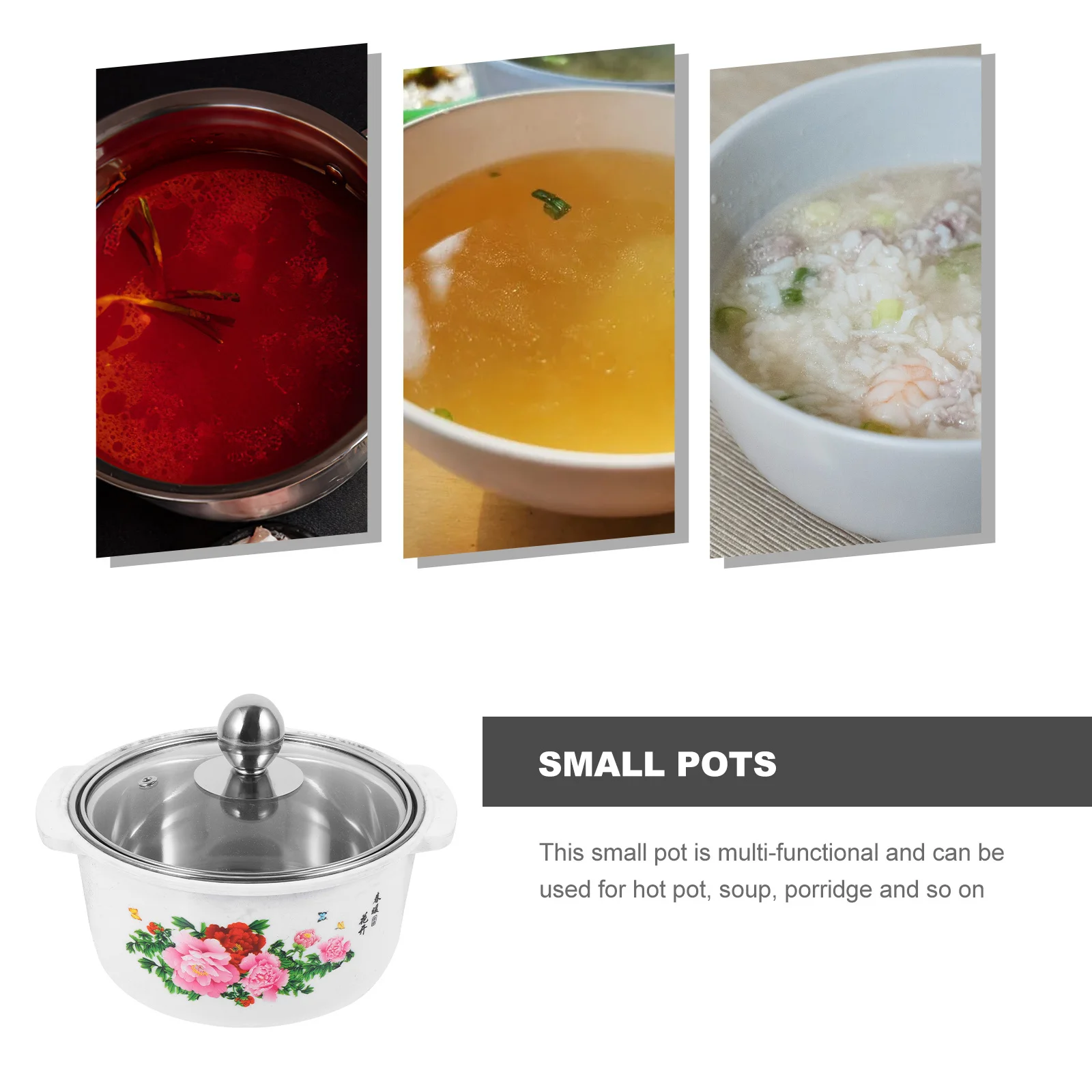 

1 set Stainless Steel Soup Small With Lid Hotpot Cooking Pot For Stove Porridge Noodle Kitchen Cookware Induction