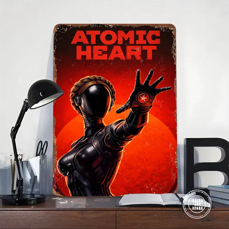 Atomic Heart Art Poster Customized Vintage Metal Signs Wall Art Retro Tin Plaque for Office Decor Room Home Decoration Ornaments