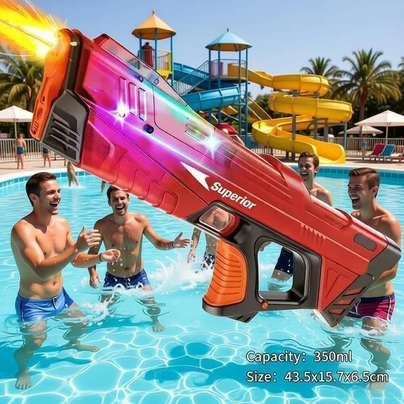 

Electric Water Gun Full Auto Continuous Fire with Glowing Lights Automatic Suction Water Blaster for Pool Beach Adults Kids Toys
