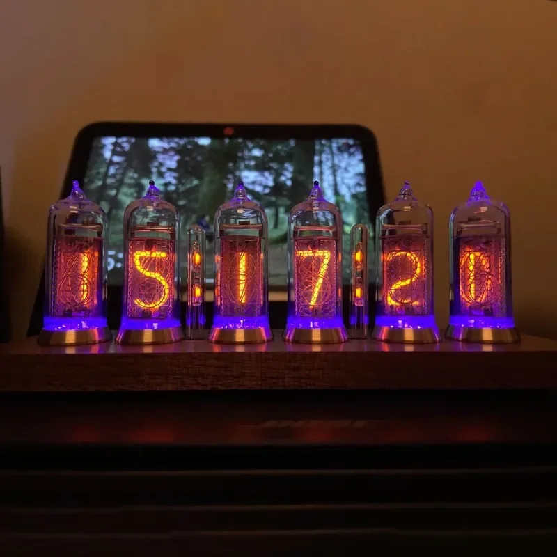 IN14 Nixie Tube Clocks Digital Table Clock Retro Wooden Electronic Nixie Desk Clocks USB Desk Watch Bluetooth Control Gift Ideas